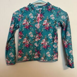 Ruffle Butts Teal Floral Rash Guard